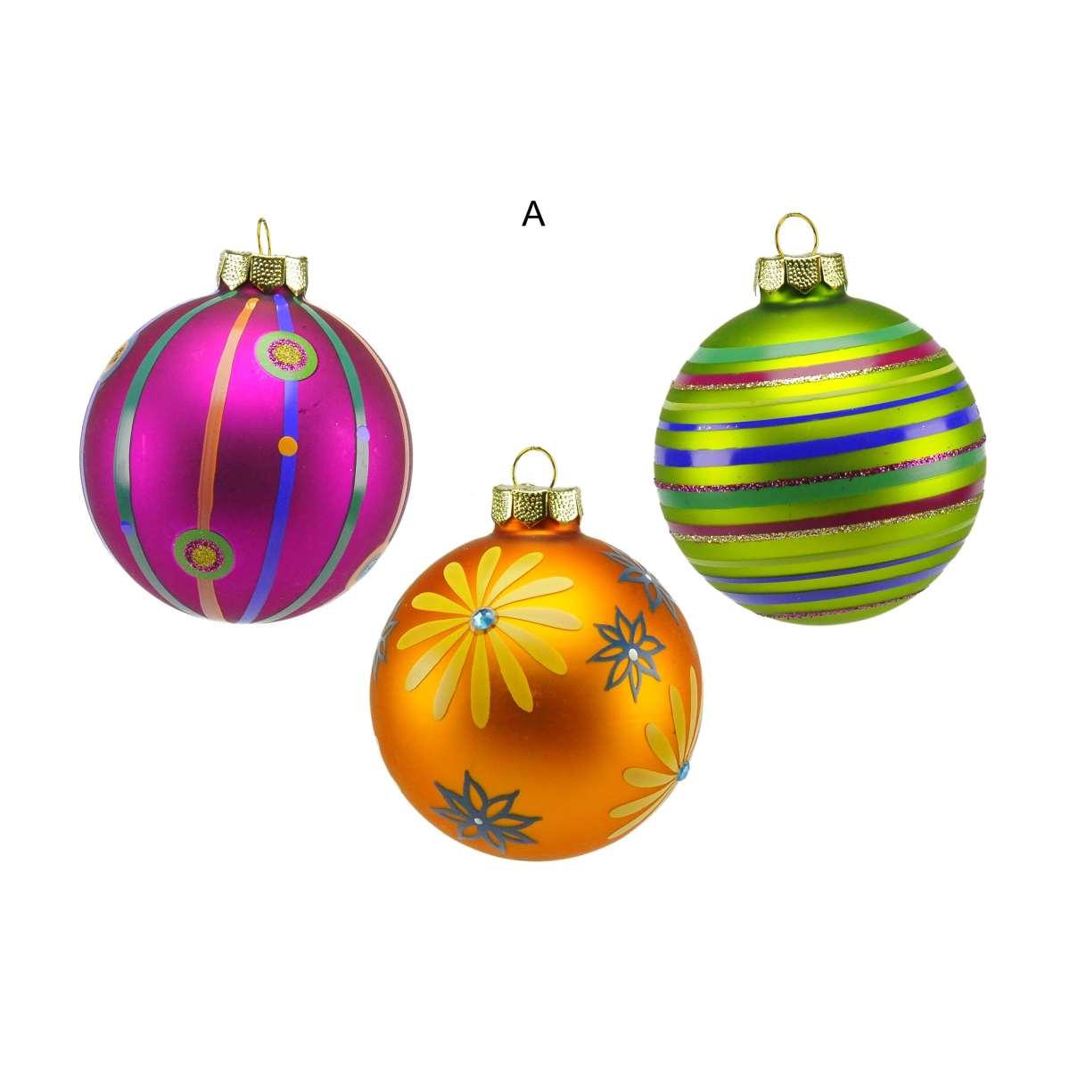 Pallina natalizia vetro collezione multicolor Set 3 pz