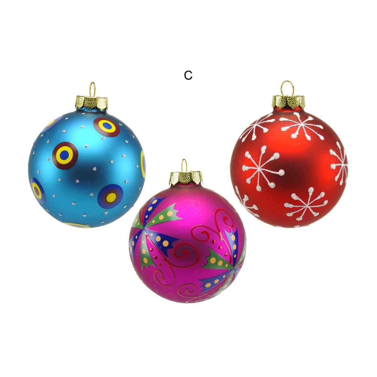 Pallina natalizia vetro collezione multicolor Set 3 pz