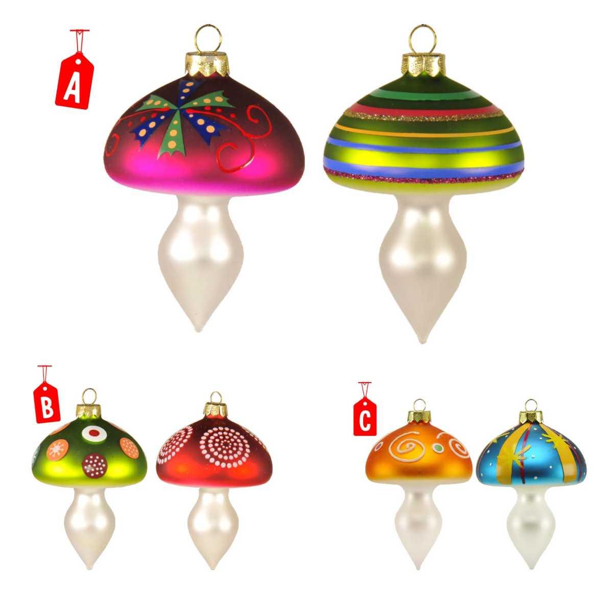 Pallina natalizia vetro funghetti Set 2 pz