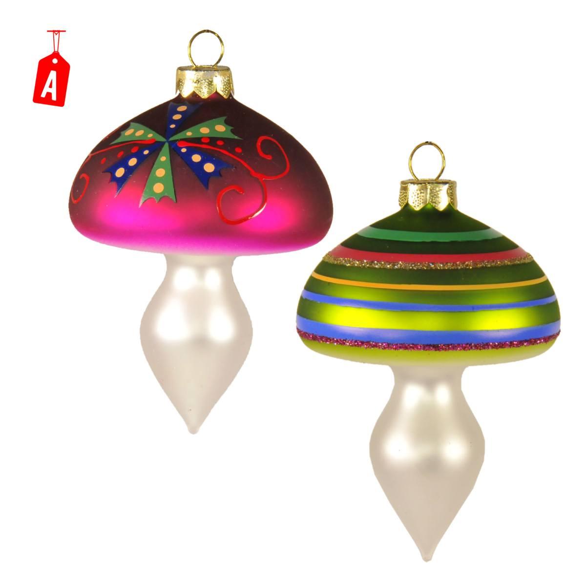 Pallina natalizia vetro funghetti Set 2 pz