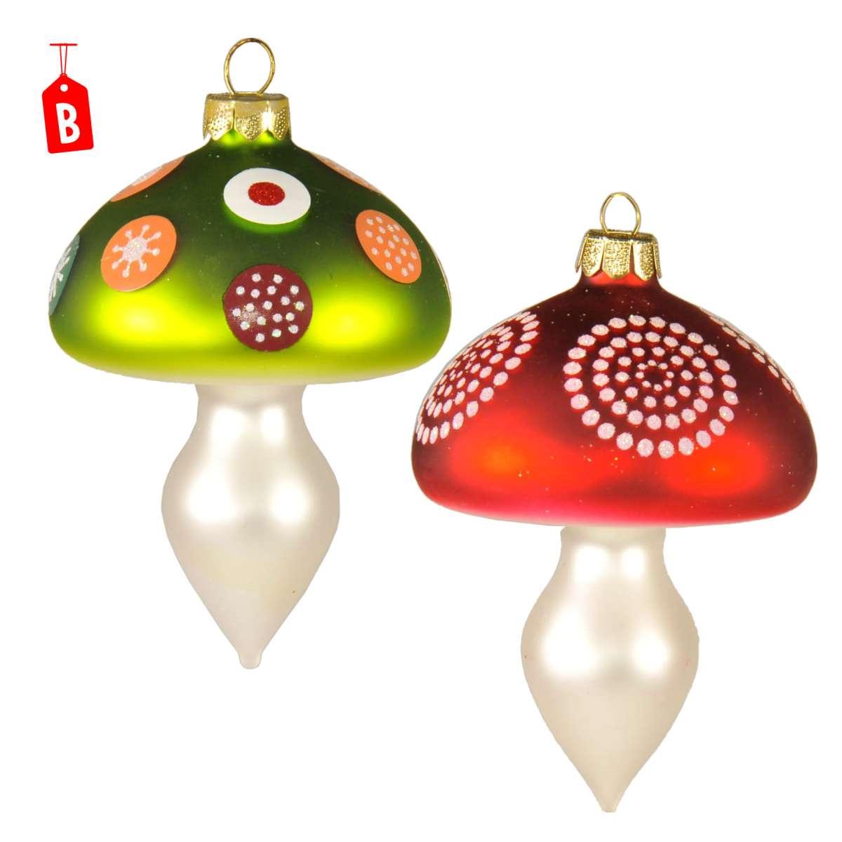 Pallina natalizia vetro funghetti Set 2 pz
