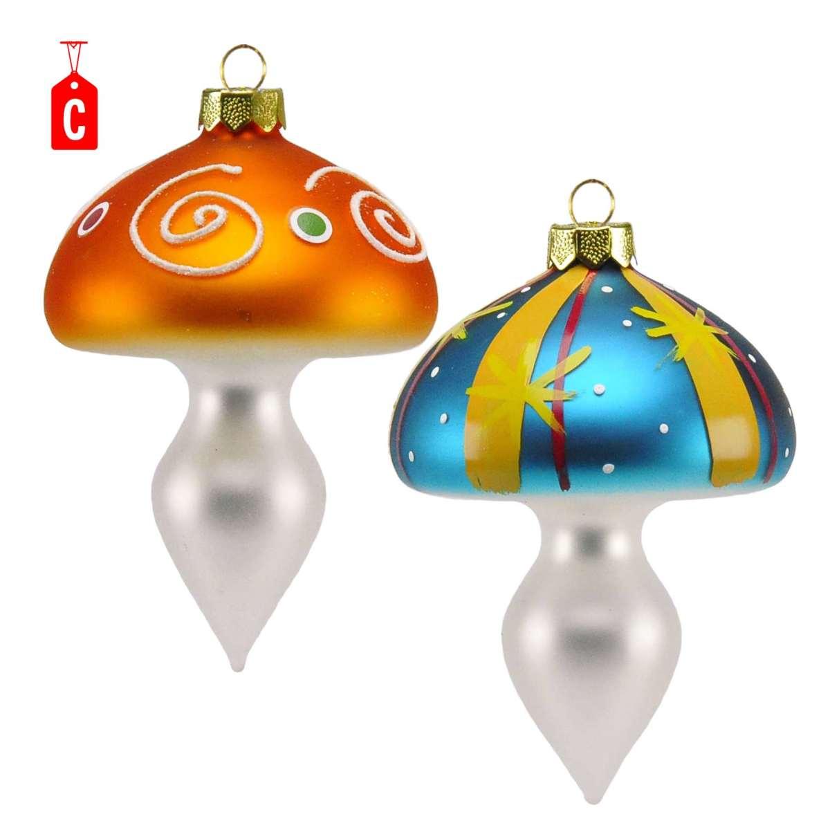 Pallina natalizia vetro funghetti Set 2 pz