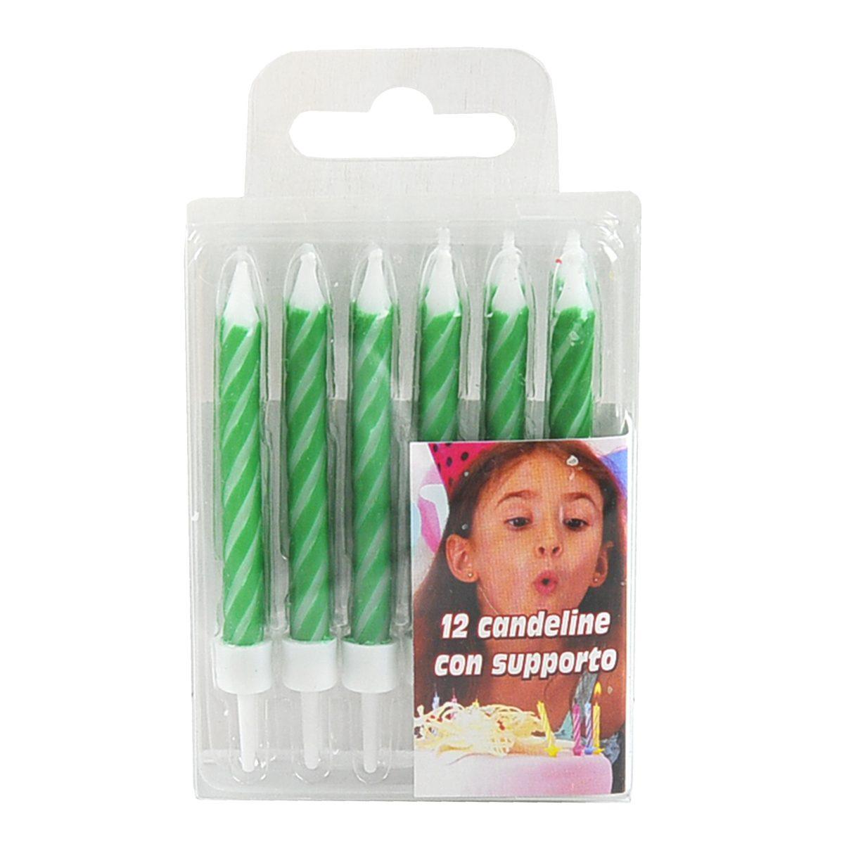 Candelina compleanno strisce verde 12 pz