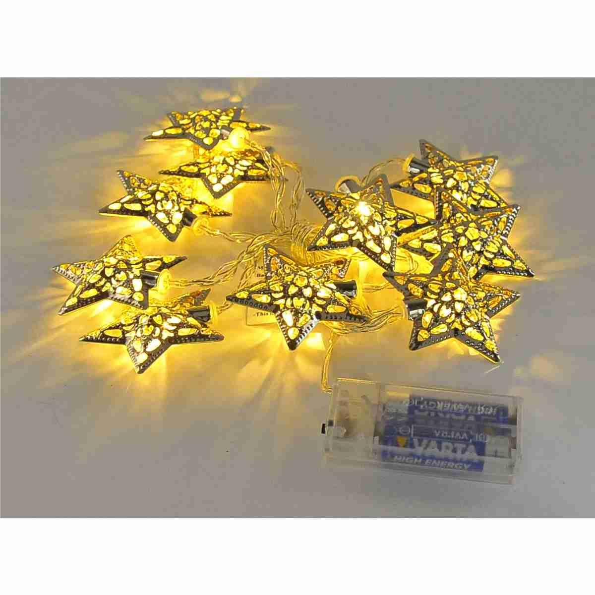 Luci di natale esterno batteria 6 led stella argento Set 10 pz