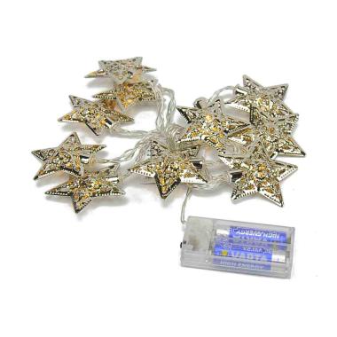 Luci di natale esterno batteria 6 led stella argento Set 10 pz