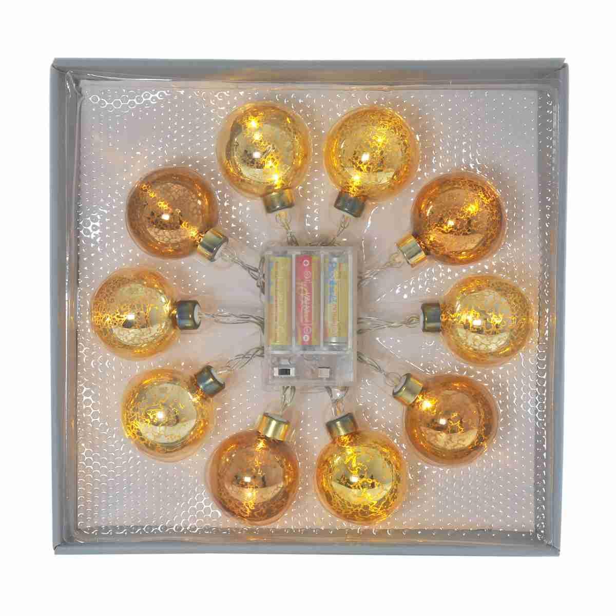 Pallina natalizia luci int led bronzo batteria Set 10 pz