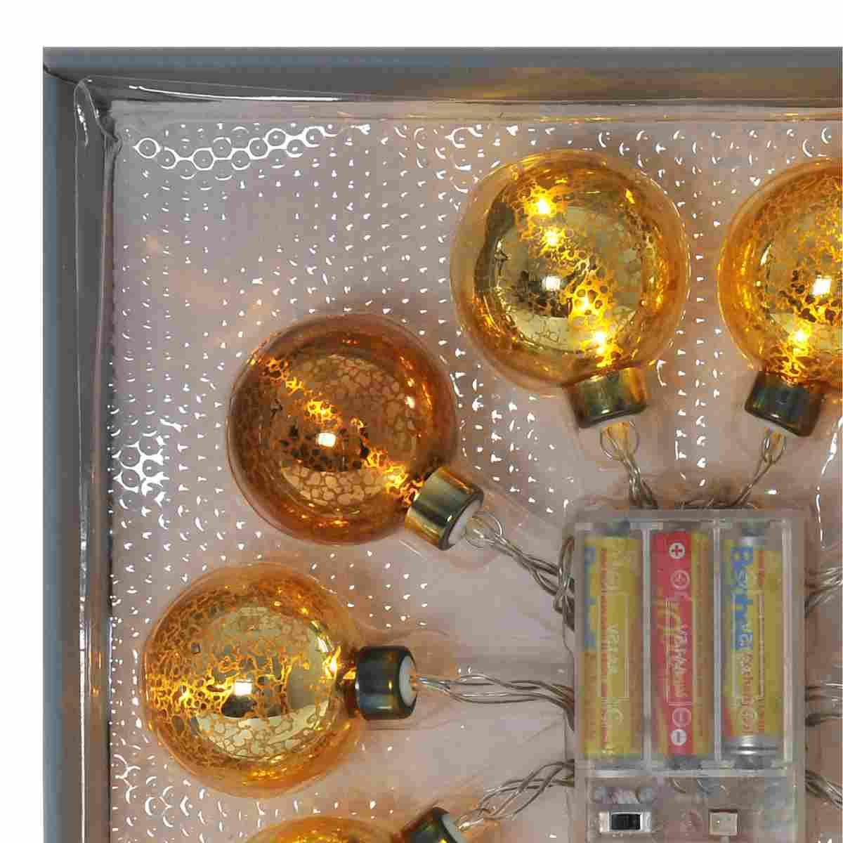 Pallina natalizia luci int led bronzo batteria Set 10 pz