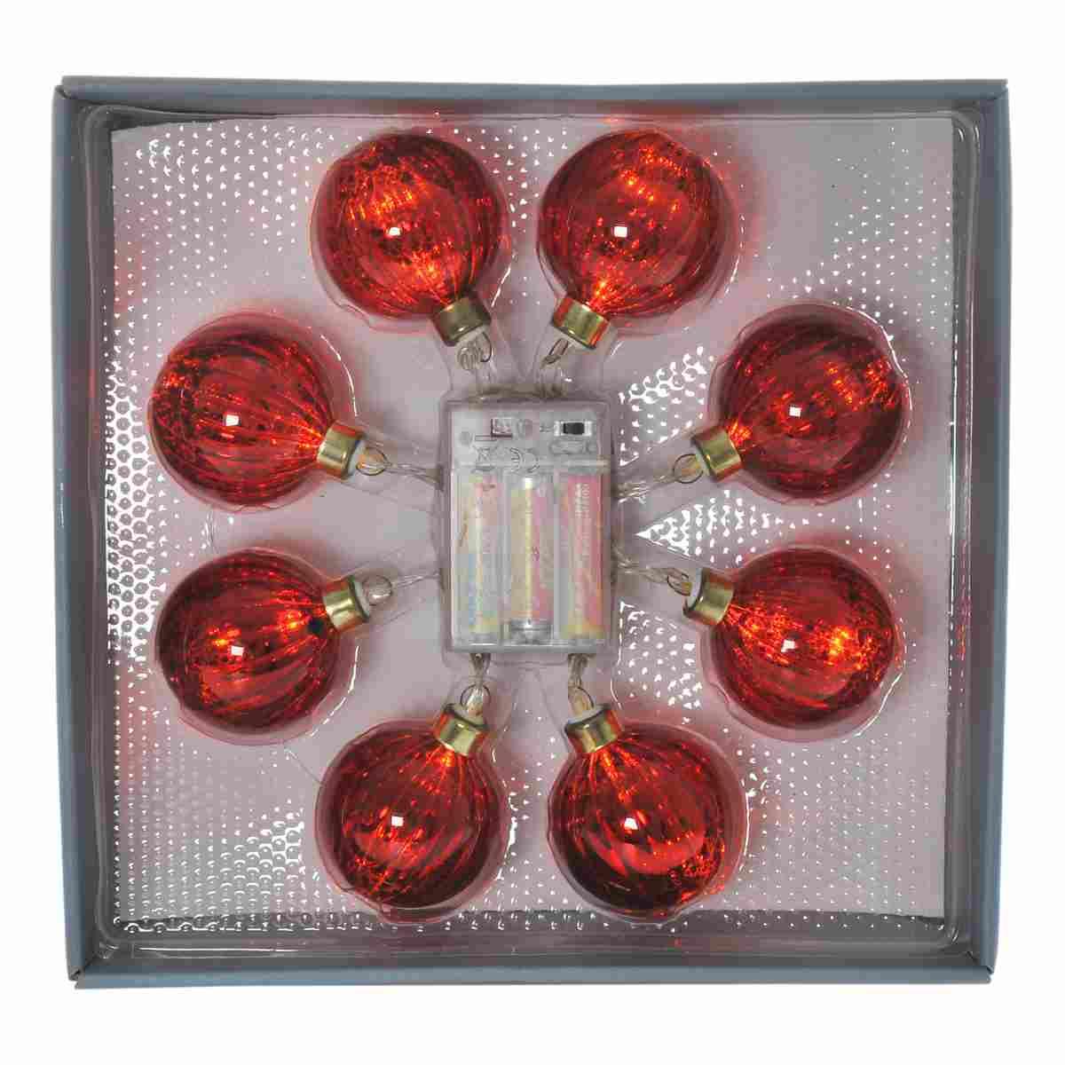 Pallina natalizia luci int led rosse batteria Set 8 pz