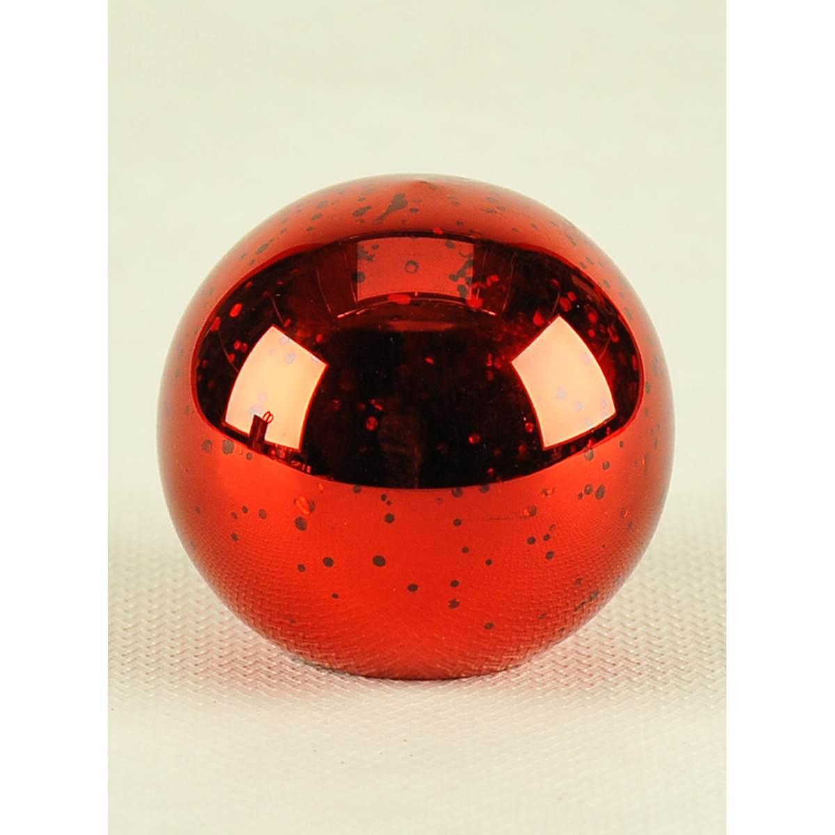 Pallina natalizia vetro rosse luce led batteria Ø 8 cm