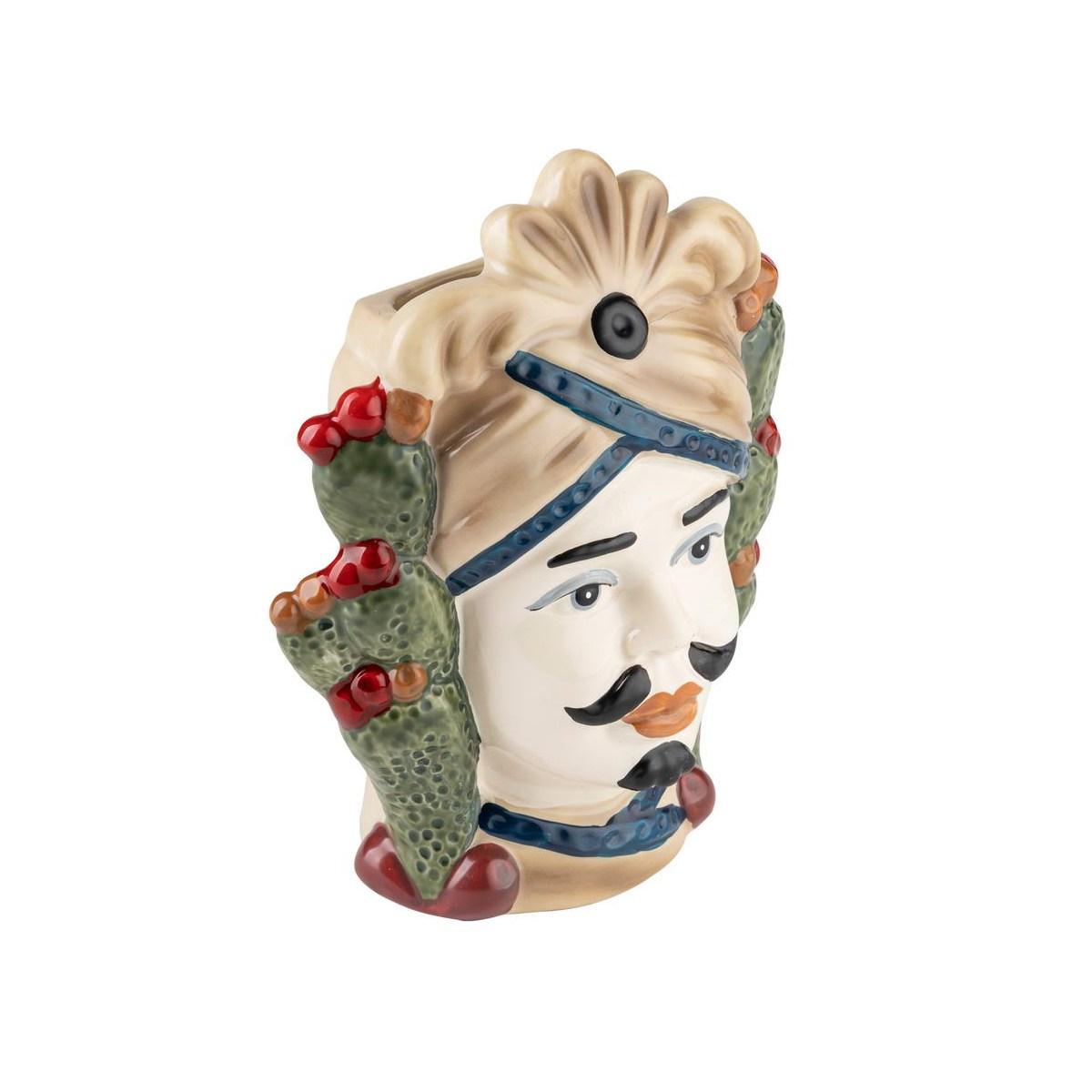 Vaso porcellana testa moro re cactus appendino 14 cm