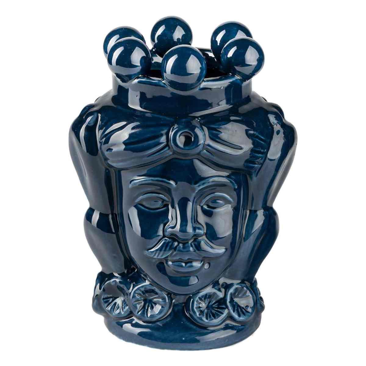Vaso porcellana testa moro re blu 8 x 14 cm