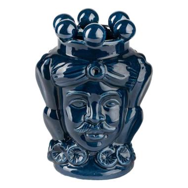 Vaso porcellana testa moro re blu 8 x 14 cm