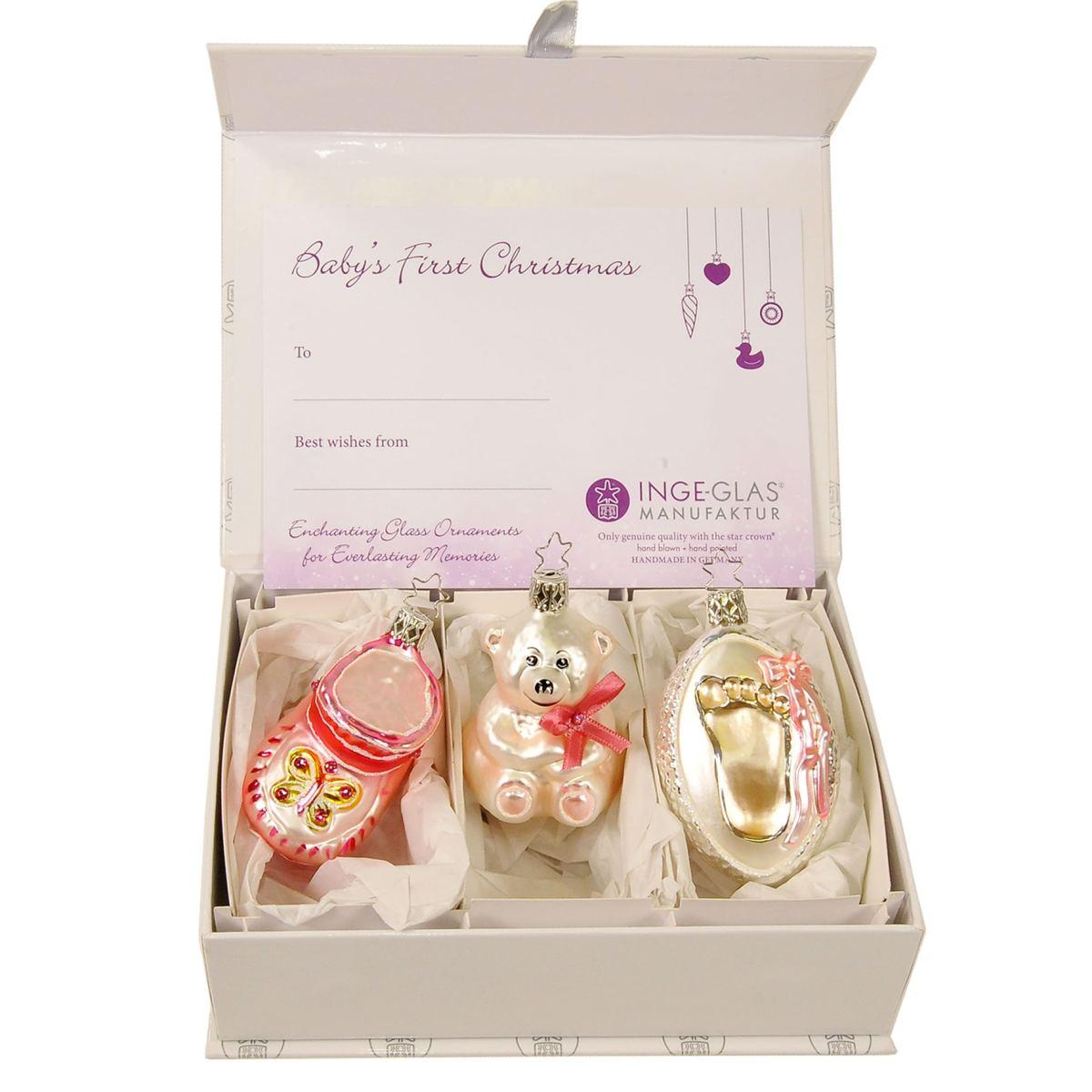 Pallina natalizia vetro collezione nascita rosa Set 3 pz
