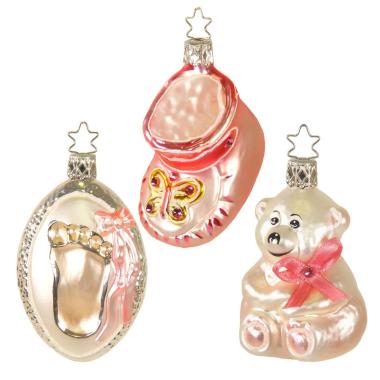 Pallina natalizia vetro collezione nascita rosa Set 3 pz