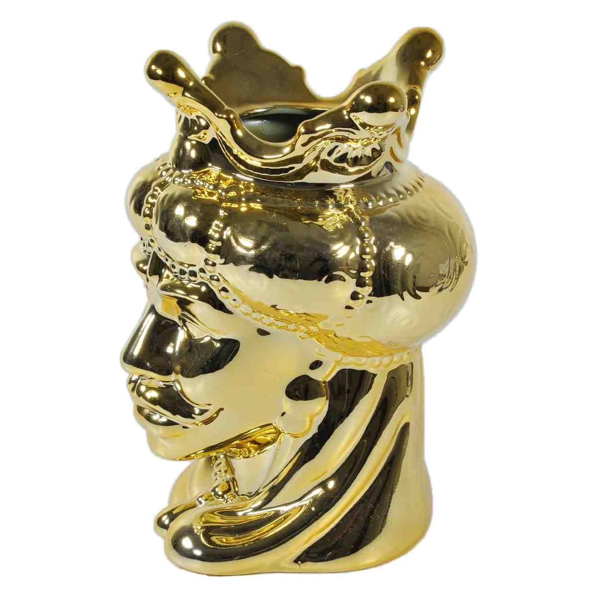 Vaso porcellana testa moro re oro 24 cm
