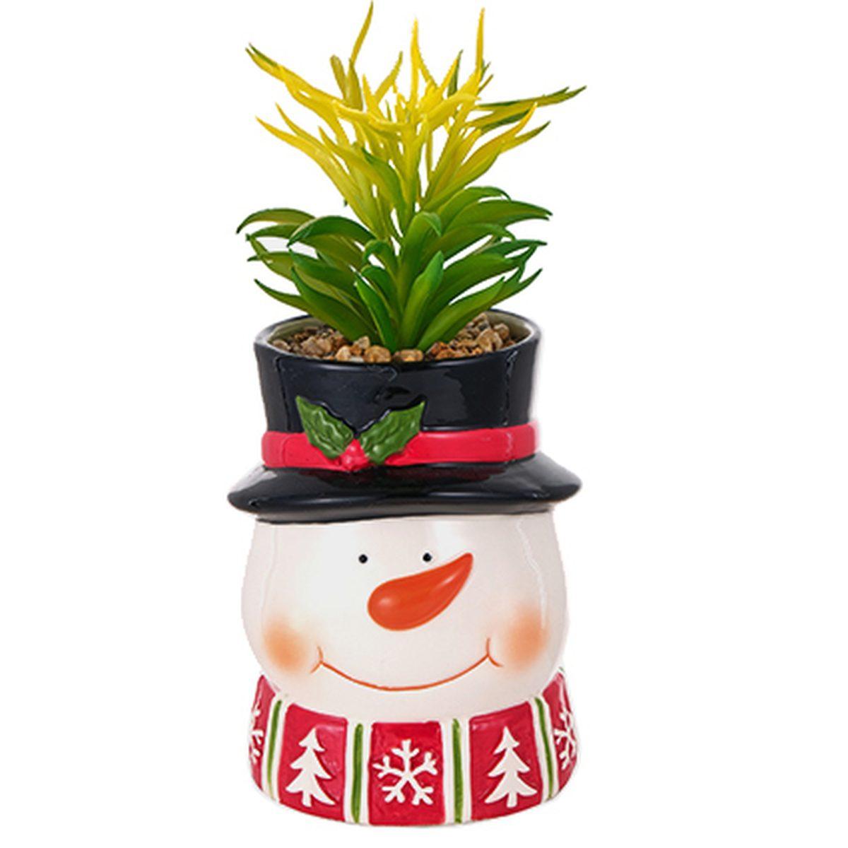 Vaso natale ceramica pupazzo neve pianta 24 cm