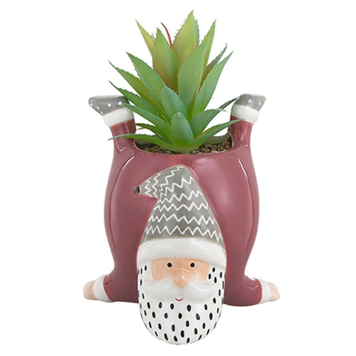 Vaso natale ceramica babbo natale rosa pianta