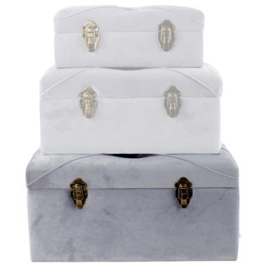 Baule legno velluto grigio 46 x 28 x 24 cm