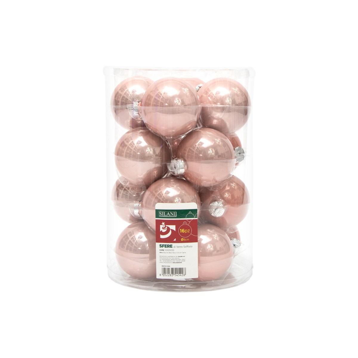 Pallina natalizia vetro rosa cipria lucido Set 16 pz