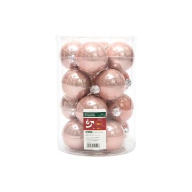 Pallina natalizia vetro rosa cipria lucido Set 16 pz