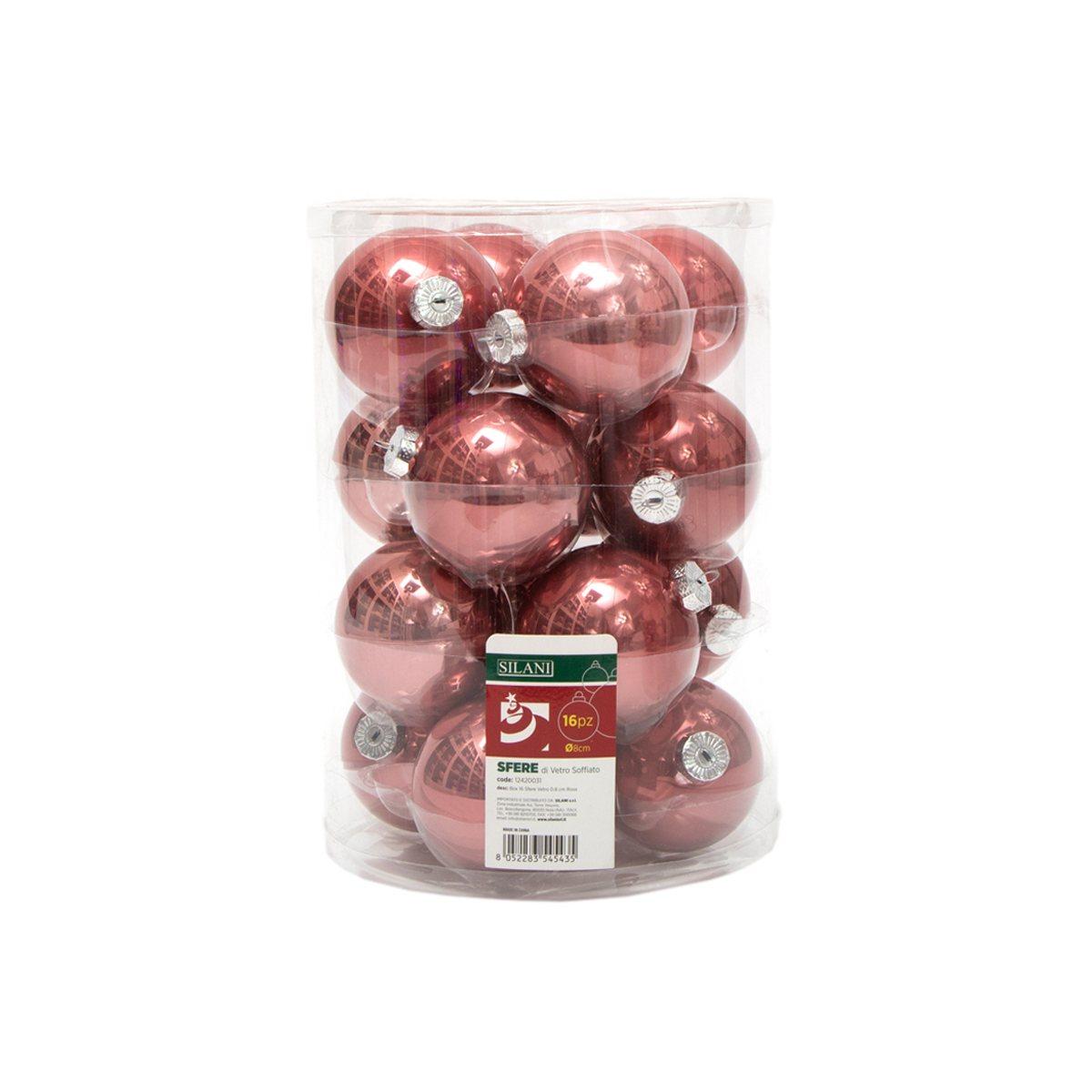 Pallina natalizia vetro rosa lucido Set 16 pz