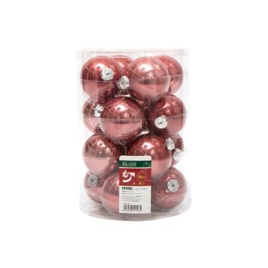 Pallina natalizia vetro rosa lucido Set 16 pz