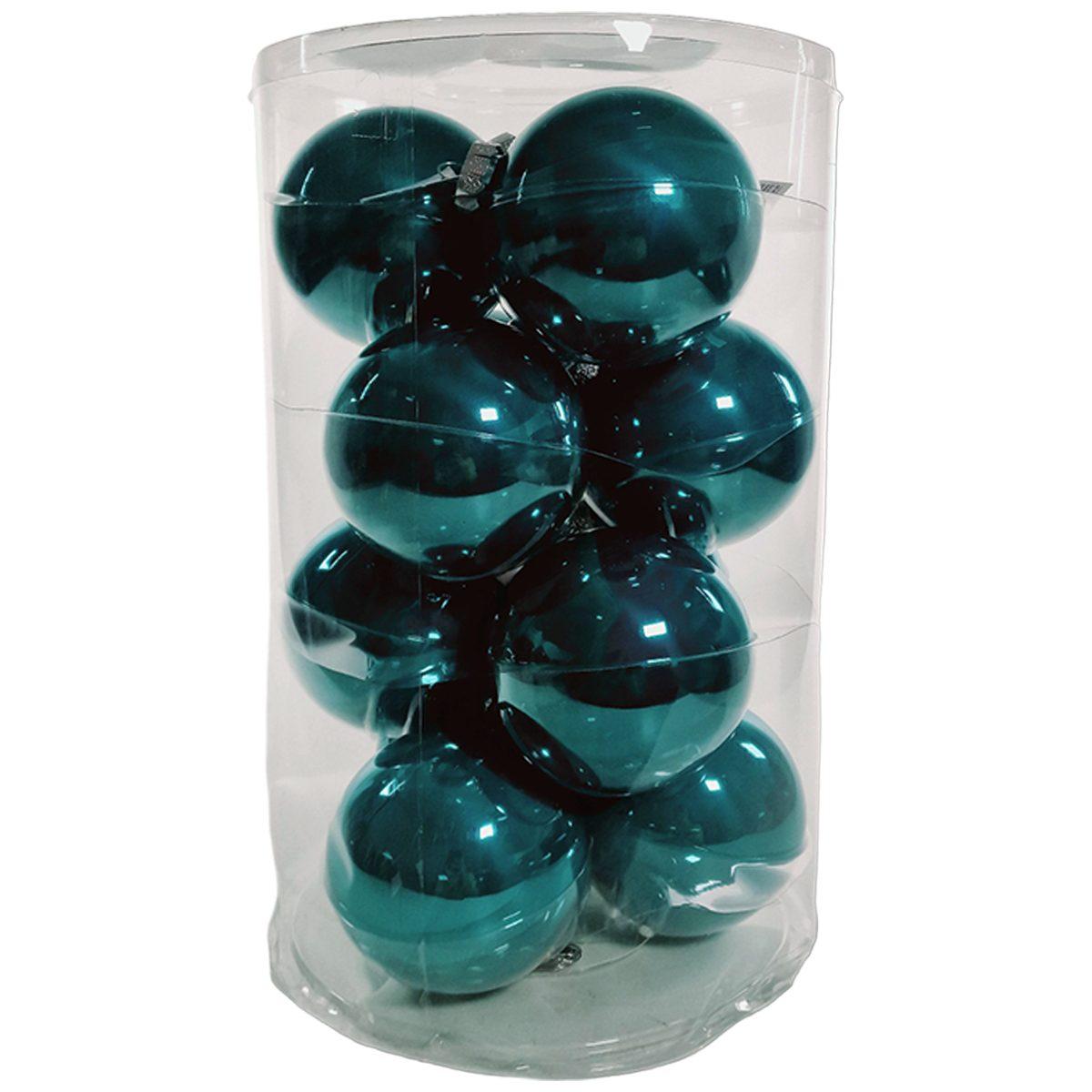 Pallina natalizia vetro blu petrolio lucido Set 12 pz
