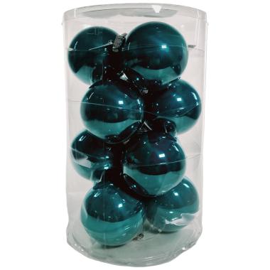 Pallina natalizia vetro blu petrolio lucido Set 12 pz