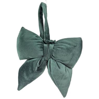 Decorazione natalizia fiocco velluto verde 13,5 x 17 cm