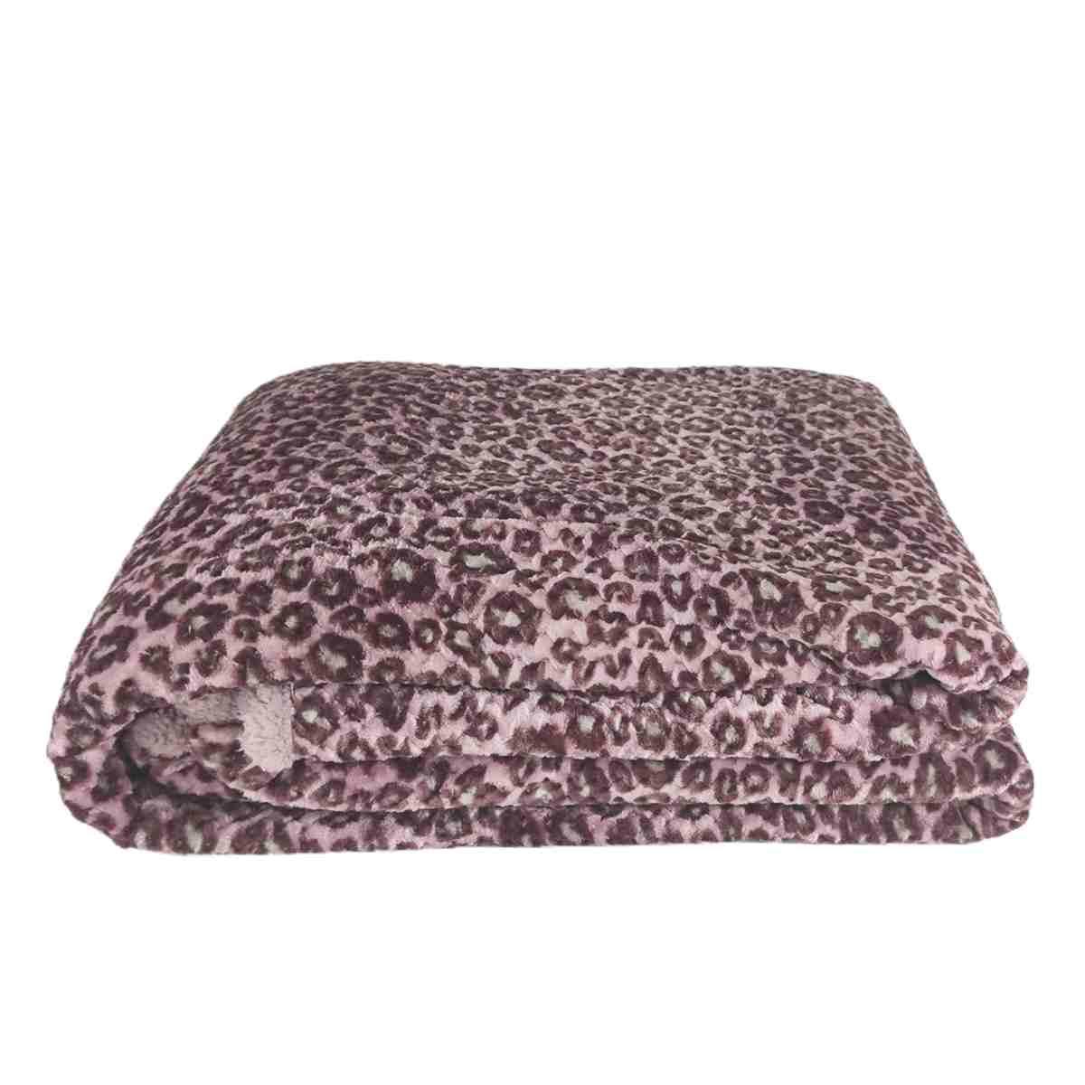 Coperta plaid leopard rosa 130 x 160 cm