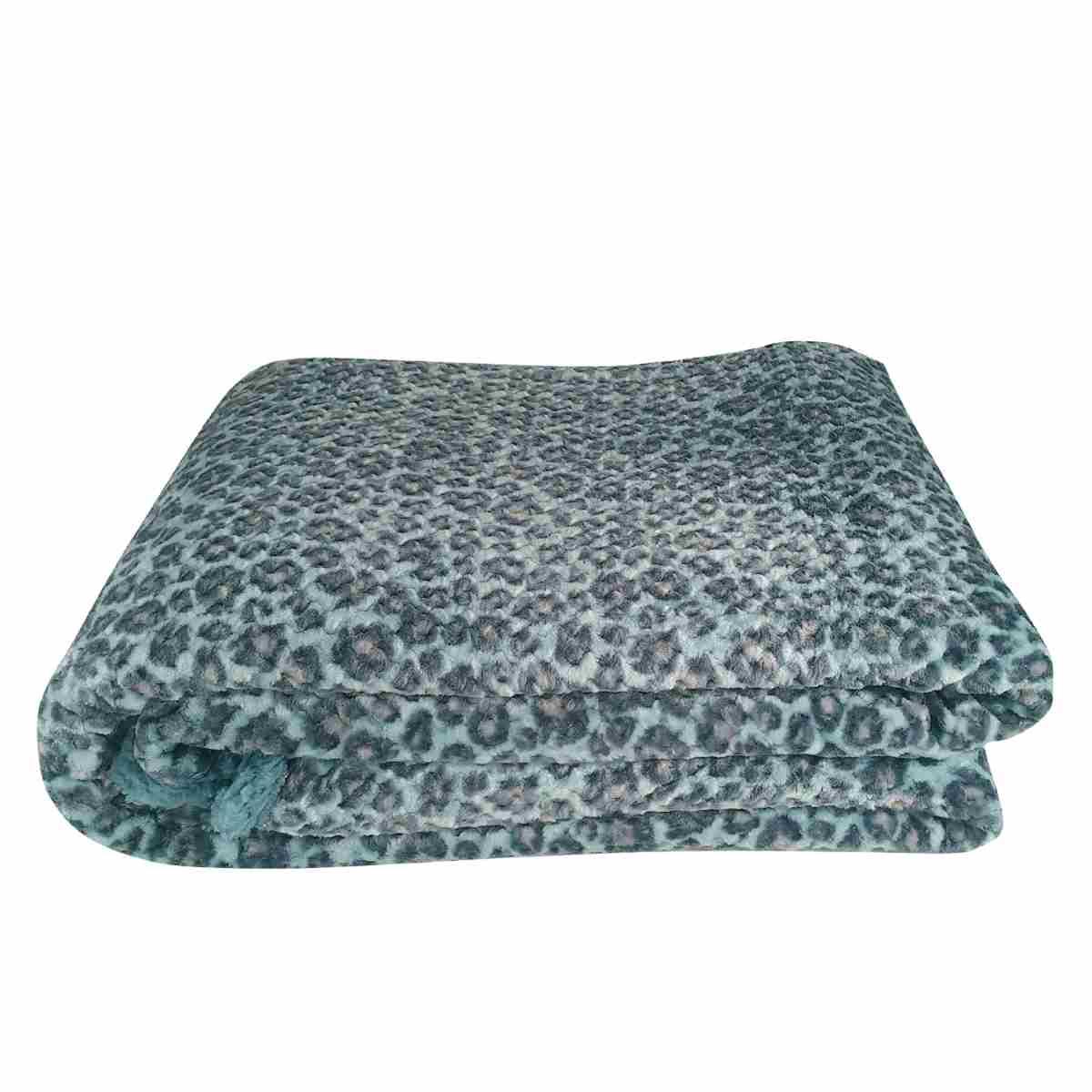 Coperta plaid leopard azzurra 130 x 160 cm