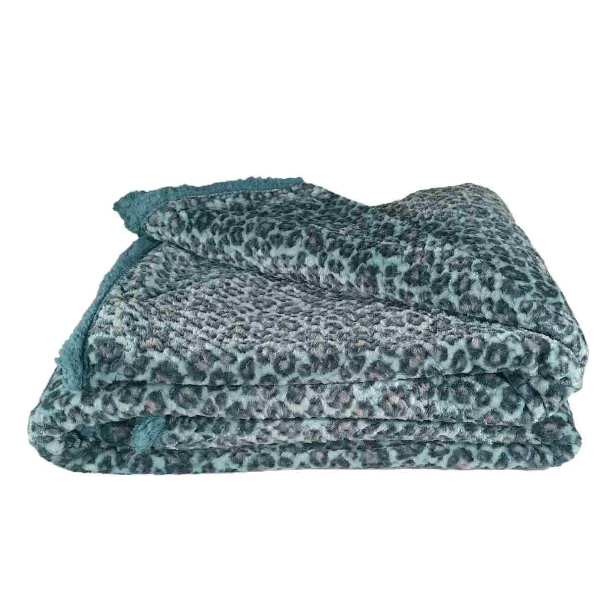 Coperta plaid leopard azzurra 130 x 160 cm