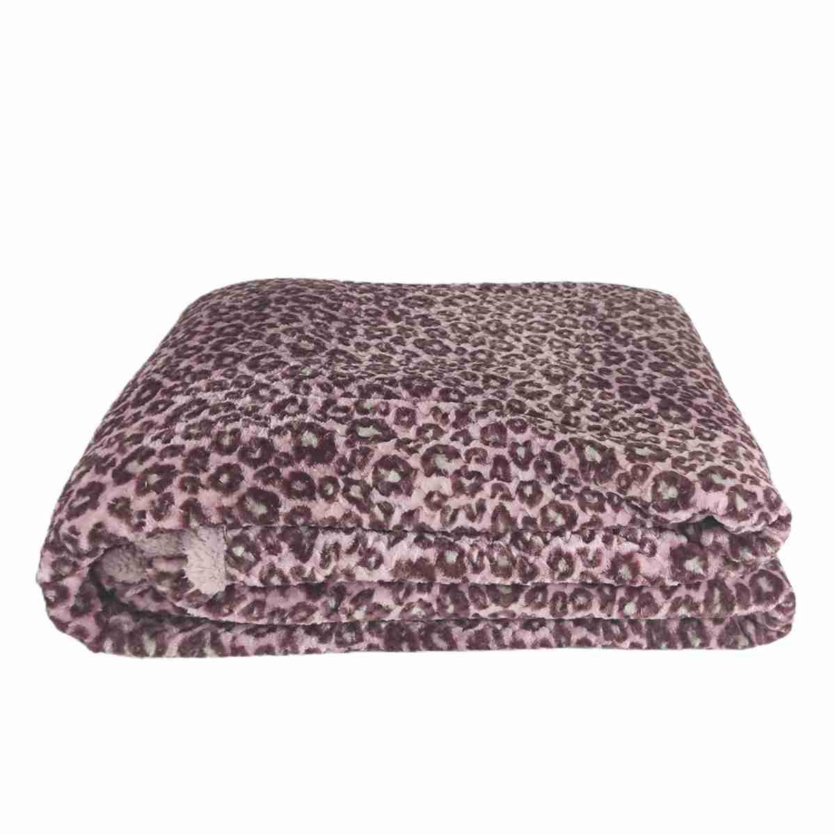 Coperta plaid leopard rosa 200 x 220 cm
