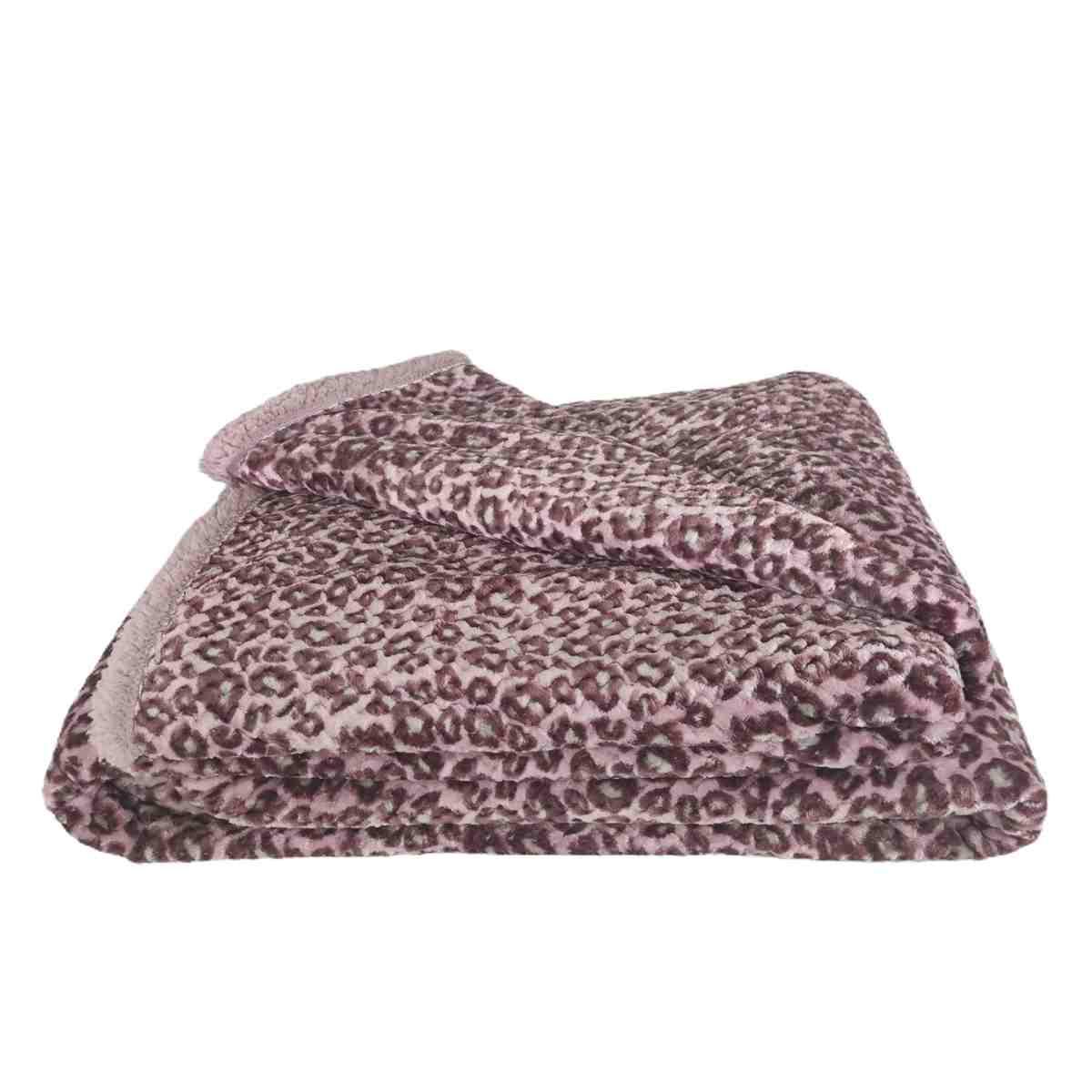 Coperta plaid leopard rosa 200 x 220 cm