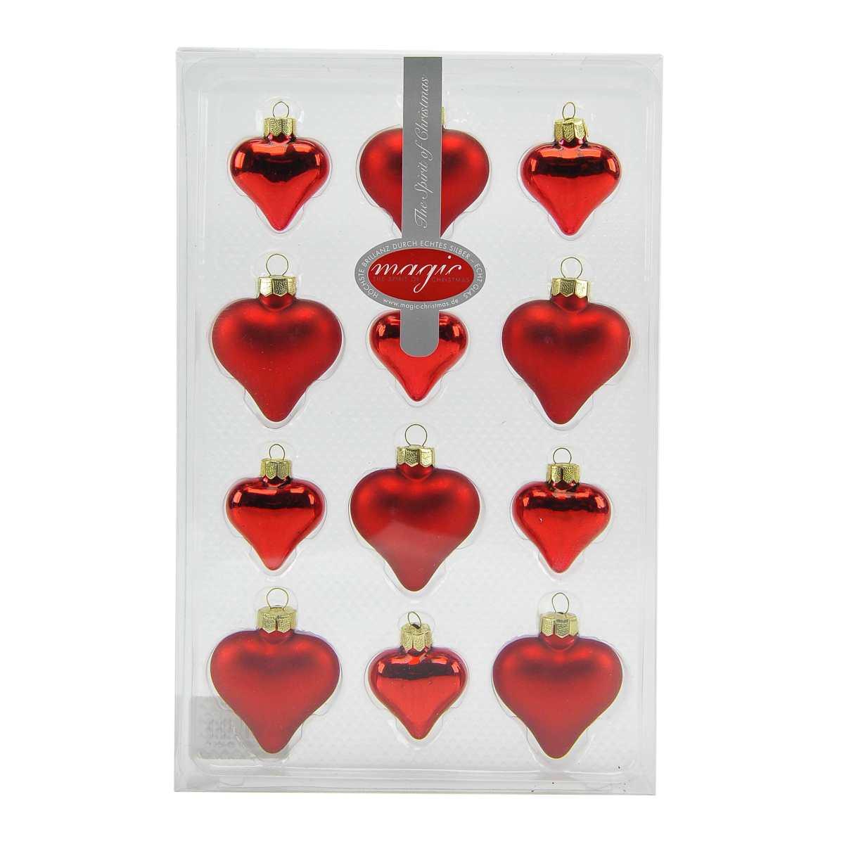 Pallina natalizia vetro cuore rosso Set 12 pz