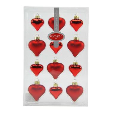 Pallina natalizia vetro cuore rosso Set 12 pz