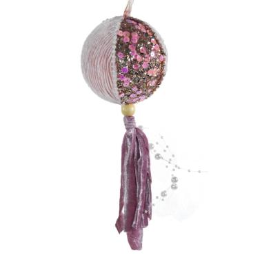 Pallina natalizia velluto rosa cipria paillettes Ø 9 cm