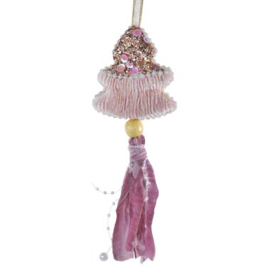 Decorazione natalizia albero rosa cipria velluto 8 x 18 cm