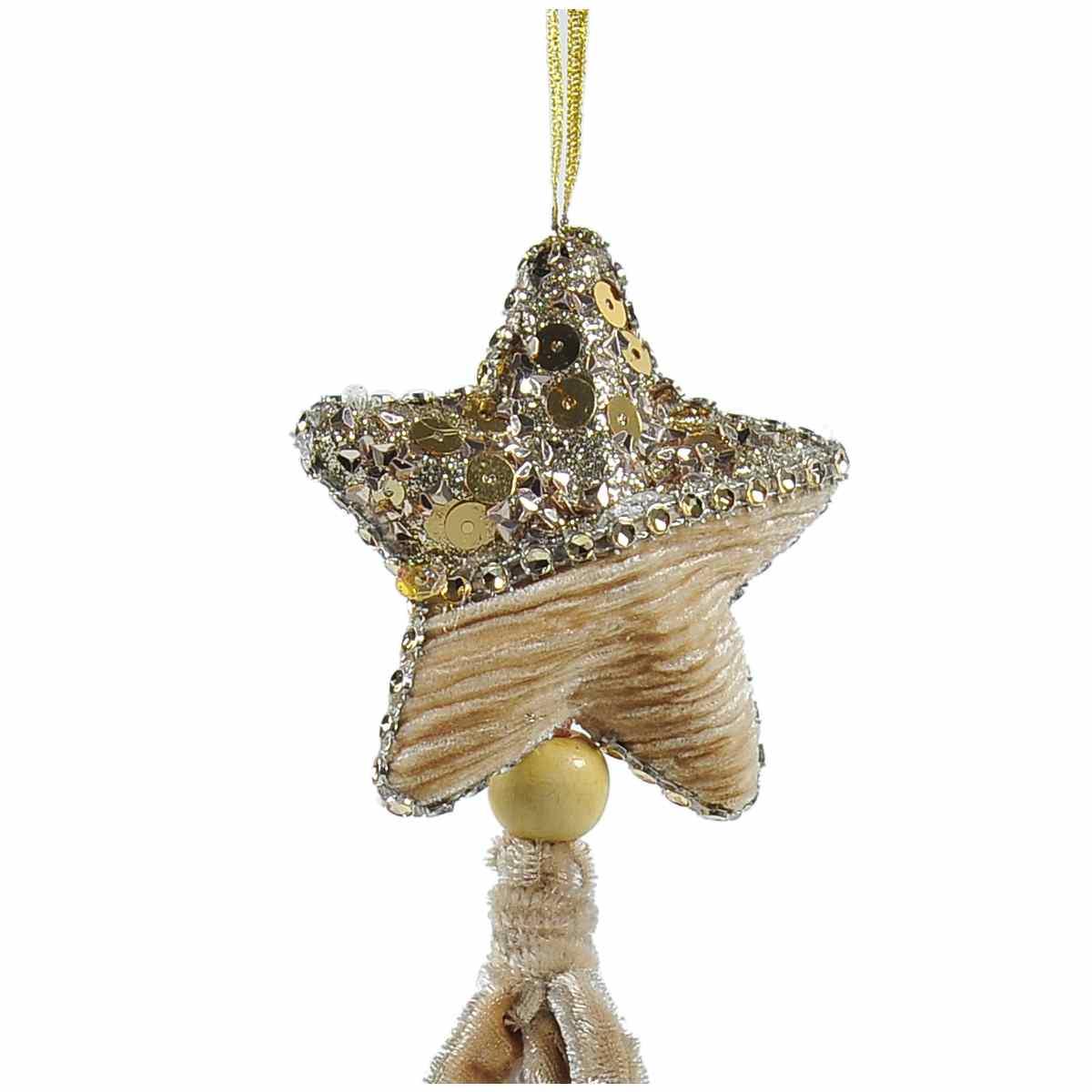 Decorazione natalizia stella oro velluto 8 x 18 cm
