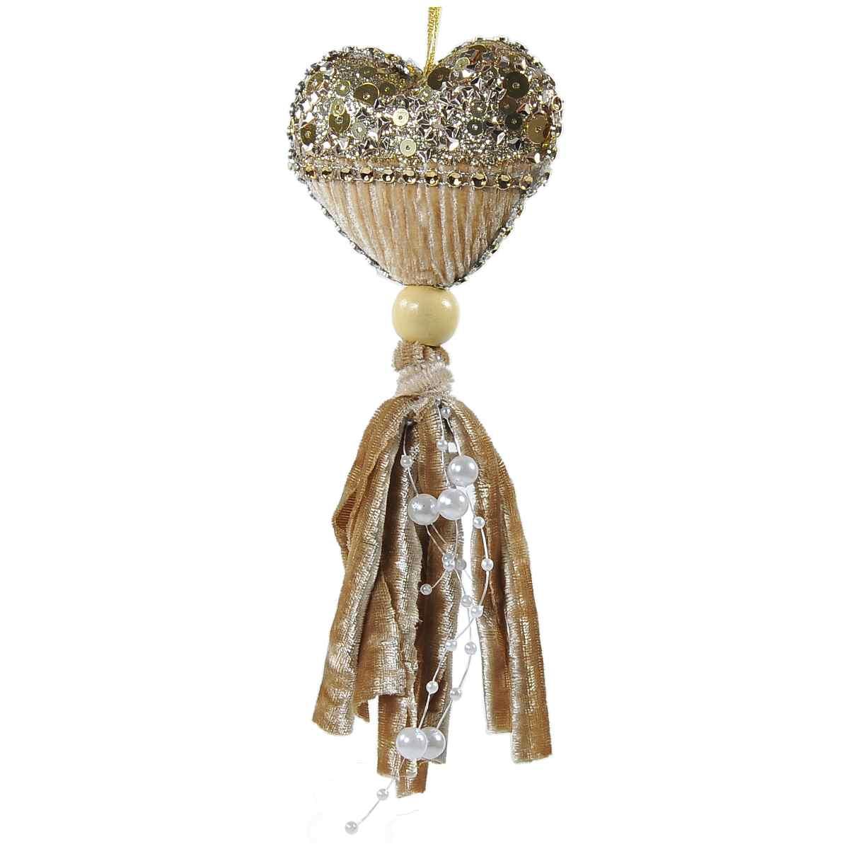 Decorazione natalizia cuore oro velluto 8 x 18 cm