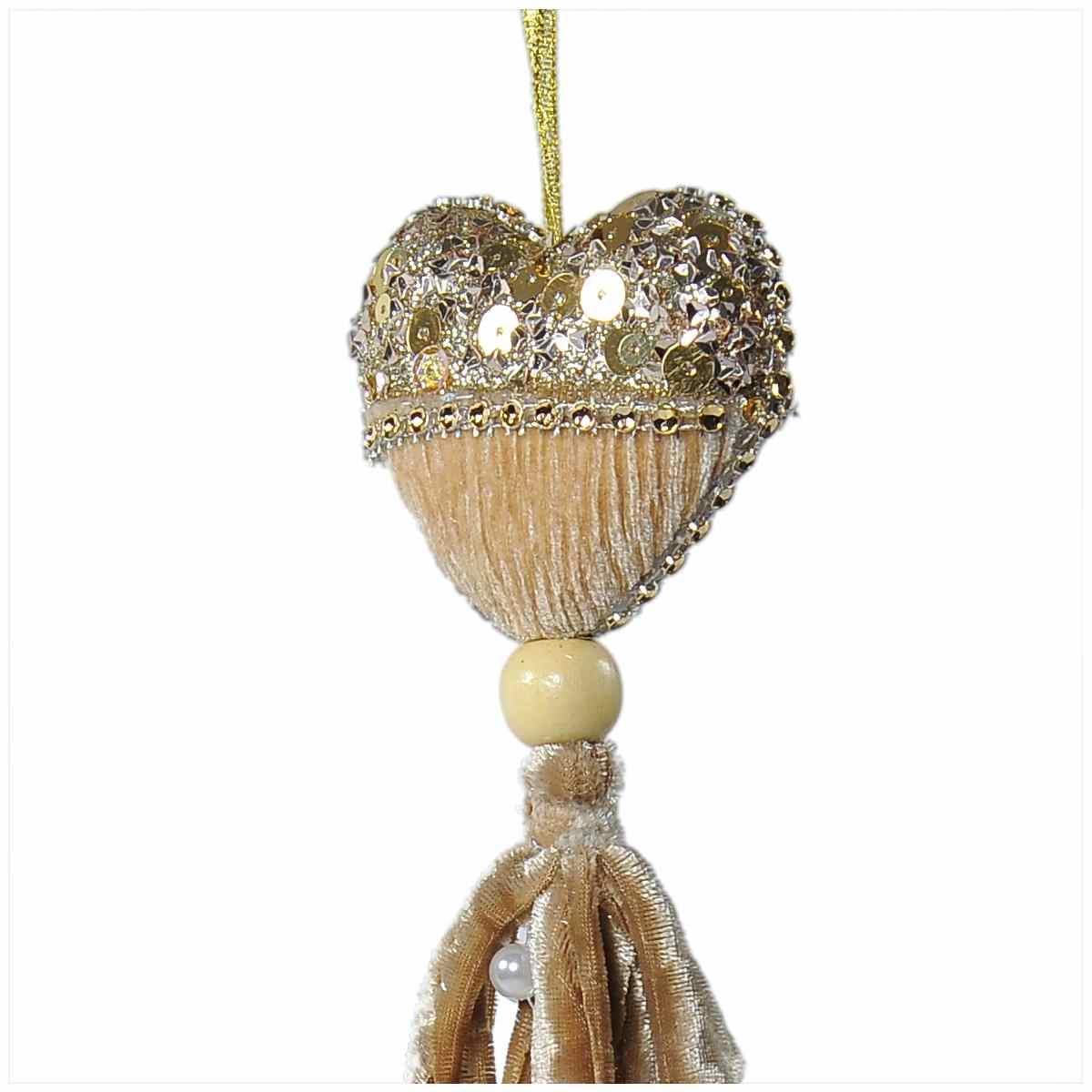 Decorazione natalizia cuore oro velluto 8 x 18 cm