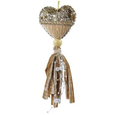 Decorazione natalizia cuore oro velluto 8 x 18 cm