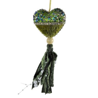 Decorazione natalizia cuore verde velluto 8 x 18 cm