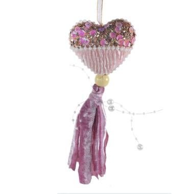 Decorazione natalizia cuore rosa cipria velluto 8 x 18 cm