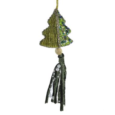 Decorazione natalizia albero verde velluto 8 x 18 cm