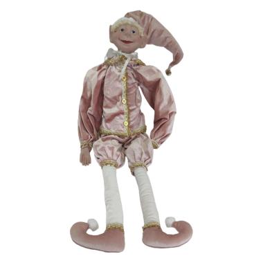 Elfo giullare seduto in tessuto rosa 110 cm