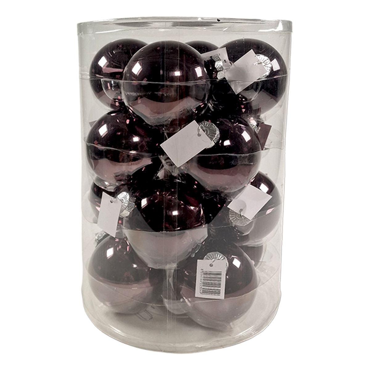 Pallina natalizia vetro marroni lucide Set 16 pz