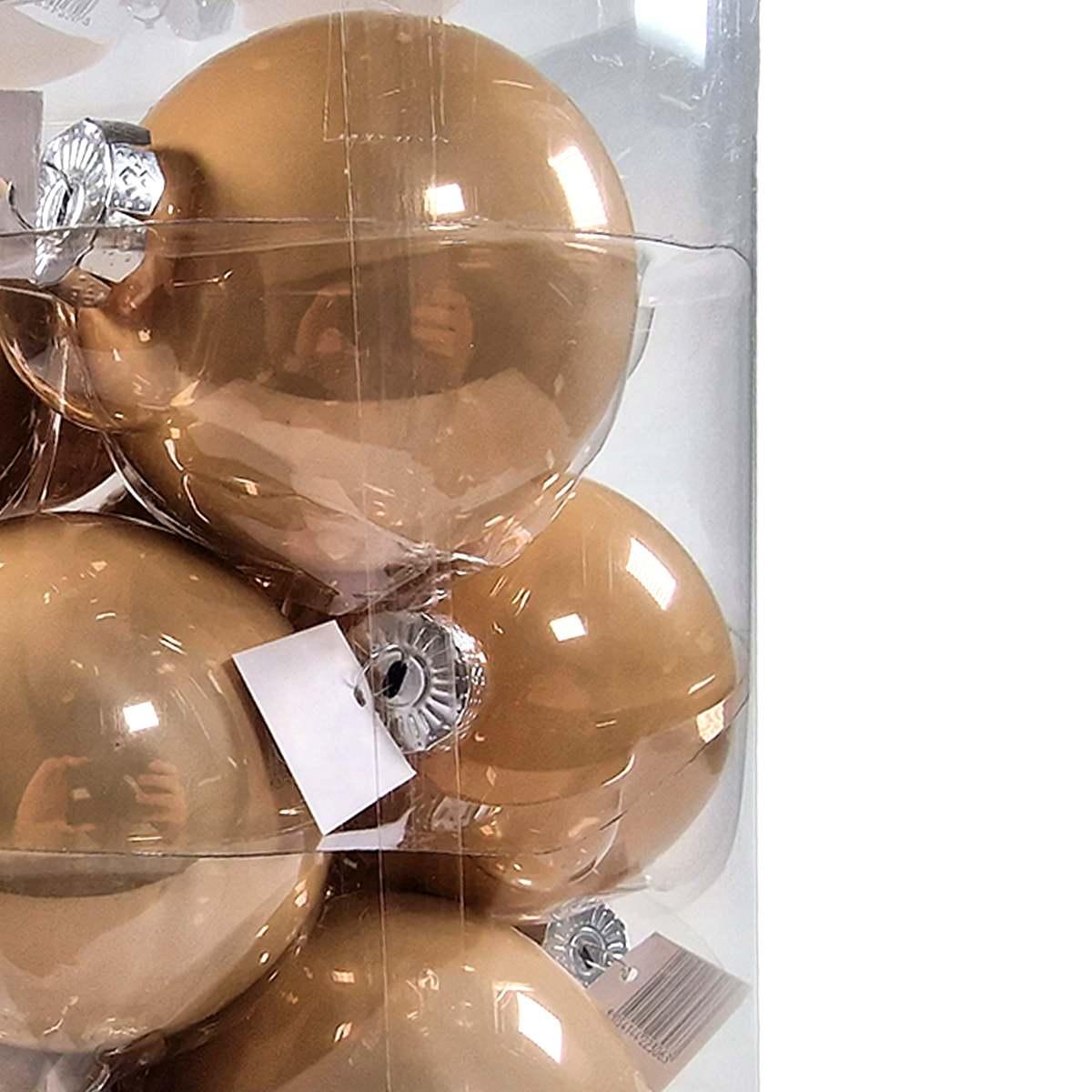 Pallina natalizia vetro oro champagne lucide Set 16 pz