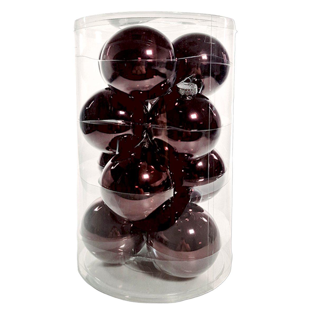 Pallina natalizia vetro marrone fango lucide Set 12 pz