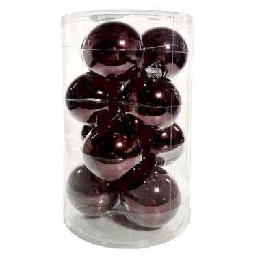 Pallina natalizia vetro marrone fango lucide Set 12 pz